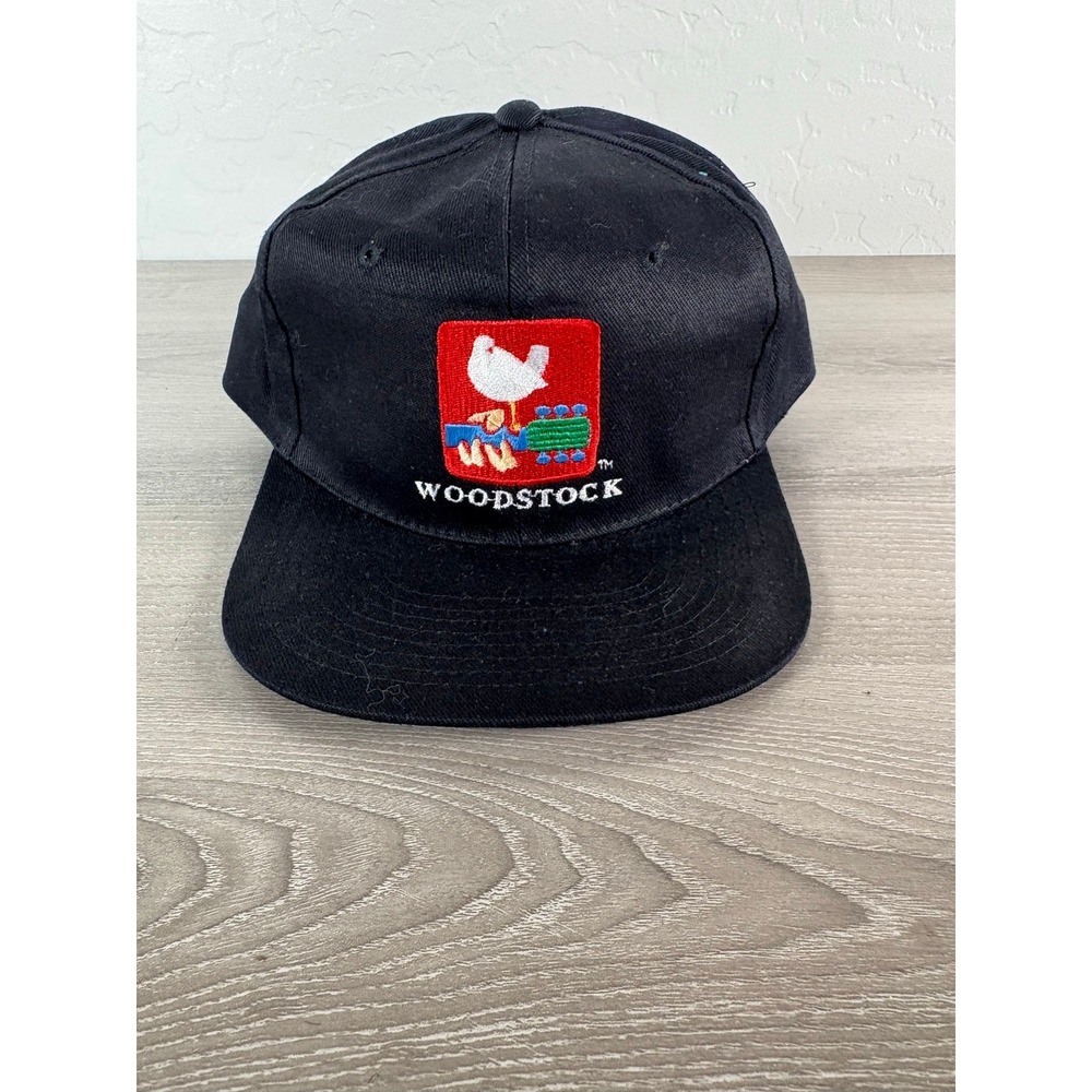 Vintage Woodstock Festival Snapback Hat Black Dove Guitar Logo GEM Licensed 90s